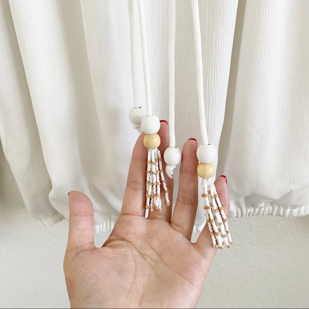 Ramy Brook White Silk Puff Sleeve Peasant Blouse Wooden Beaded Tassel XS - Picture 4 of 8